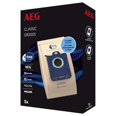 Pack de 5 Sacs en papier AEG GR200S CLASSIC pour Aspirateurs AEG, ELECTROLUX...