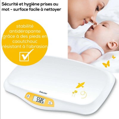 Pèse-bébé Fonction Stabilisation BEURER BY80 BABYCARE Blanc, Jaune