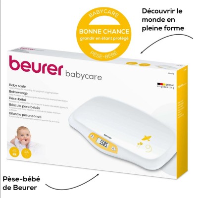 Pèse-bébé Fonction Stabilisation BEURER BY80 BABYCARE Blanc, Jaune