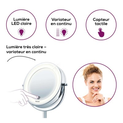 Miroir LED sans fil X7 BEURER BS55 BEAUTY Chrome de qualité