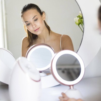 Miroir LED sans fil REVLON RVMR9029UKE ULTIMATE GLOW BEAUTY MIRROR Blanc, Rose