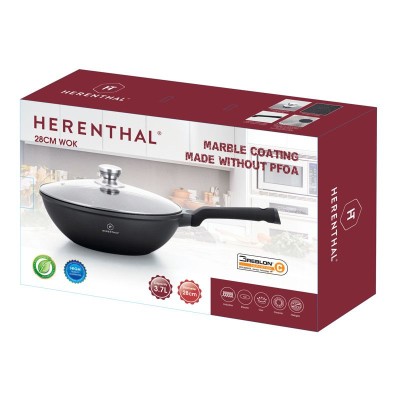 Poêle wok Céramique + Couvercle Ø28cm 3,7L HERENTHAL HT-CBW28M Noir