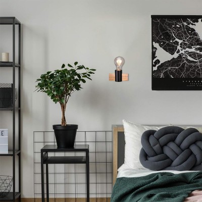 Applique murale Fer & Bois RELAXDAYS 10030536 Noir, Brun 40W